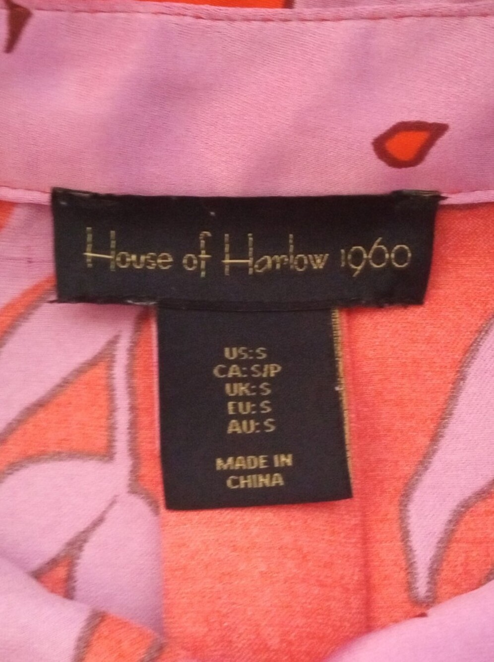 House of Harlow 1960 Floral Satin Button Blouse Pink Red Retro Statement Sz M - Picture 3 of 8